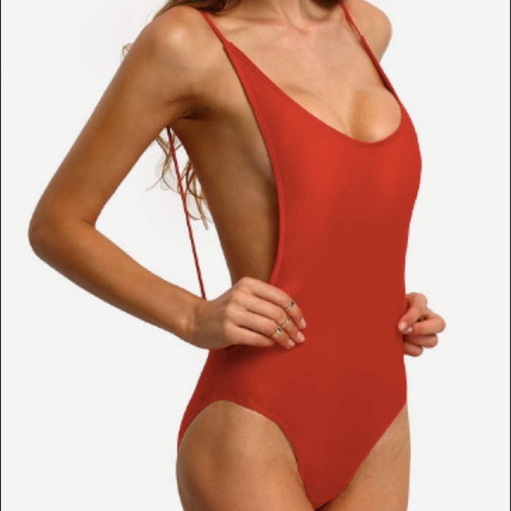Red Backless One Piece Bathing Suit